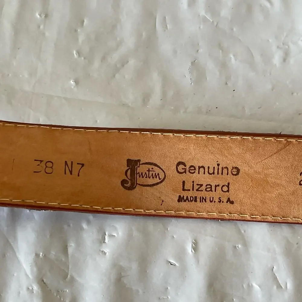 Justin Boots Lizard Leather Belt in Brown Size:38